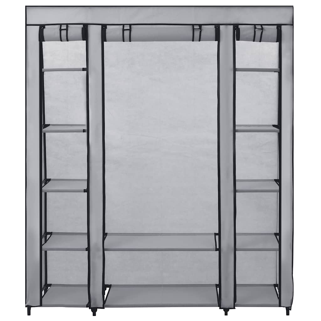 Roupeiro c/ compartimentos e varões 150x45x176 cm tecido cinza