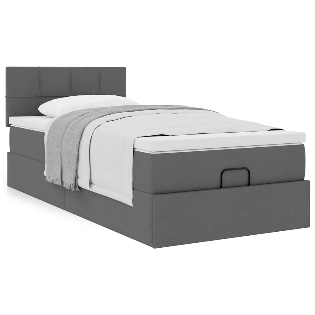 Cama otomana com colchão 90x200 cm tecido cinzento escuro