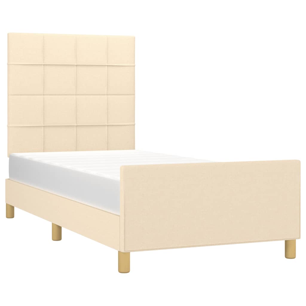 Estrutura de cama sem colchão 90x190 cm tecido creme