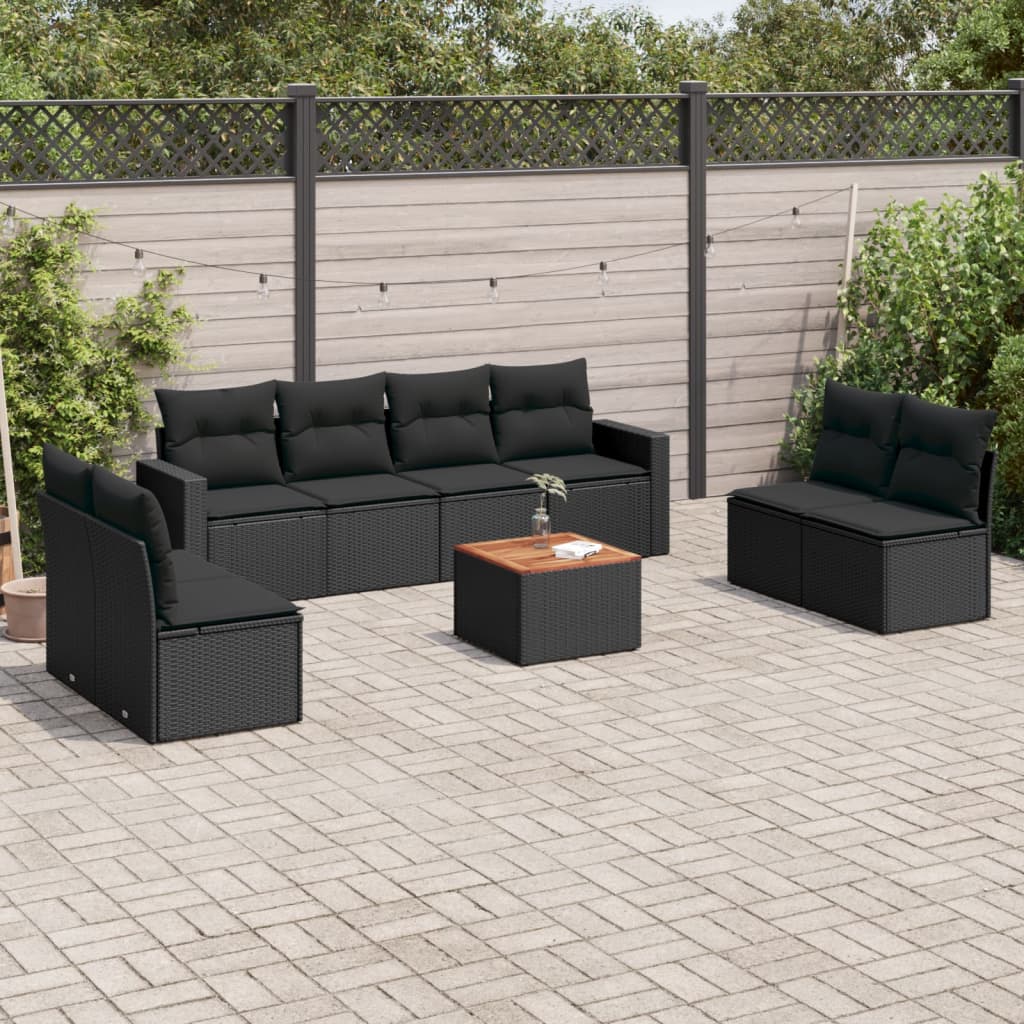 9 Pcs conjunto de sofás p/ jardim c/ almofadões vime PE preto