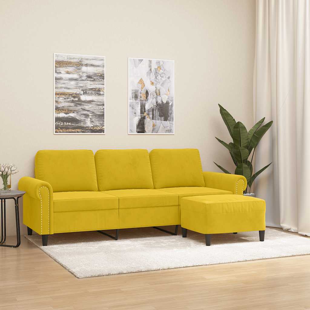 Sofá de 3 lugares com apoio de pés 180 cm veludo amarelo