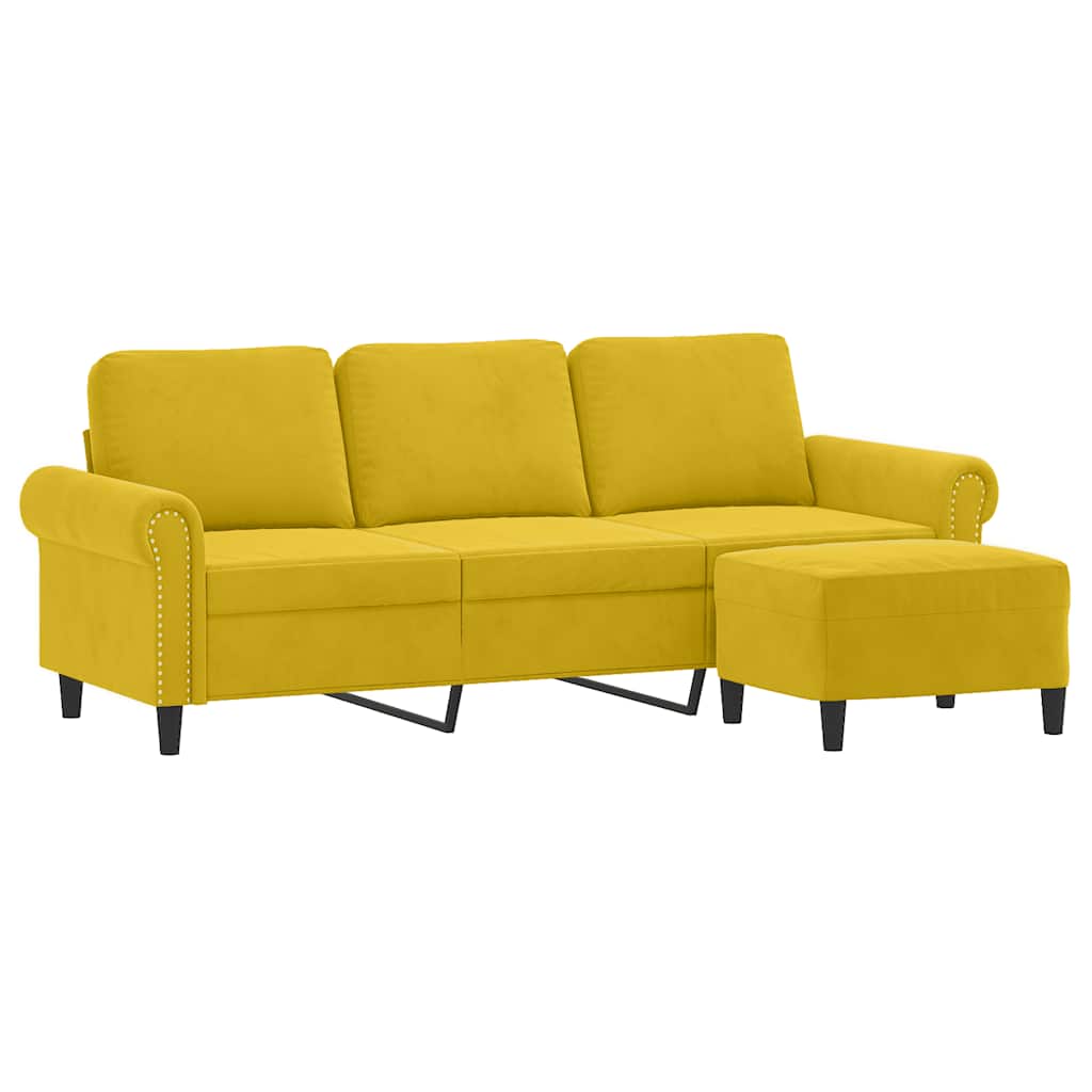 Sofá de 3 lugares com apoio de pés 180 cm veludo amarelo