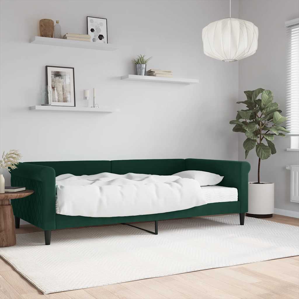 Sofá-cama com colchão 100x200 cm veludo verde-escuro