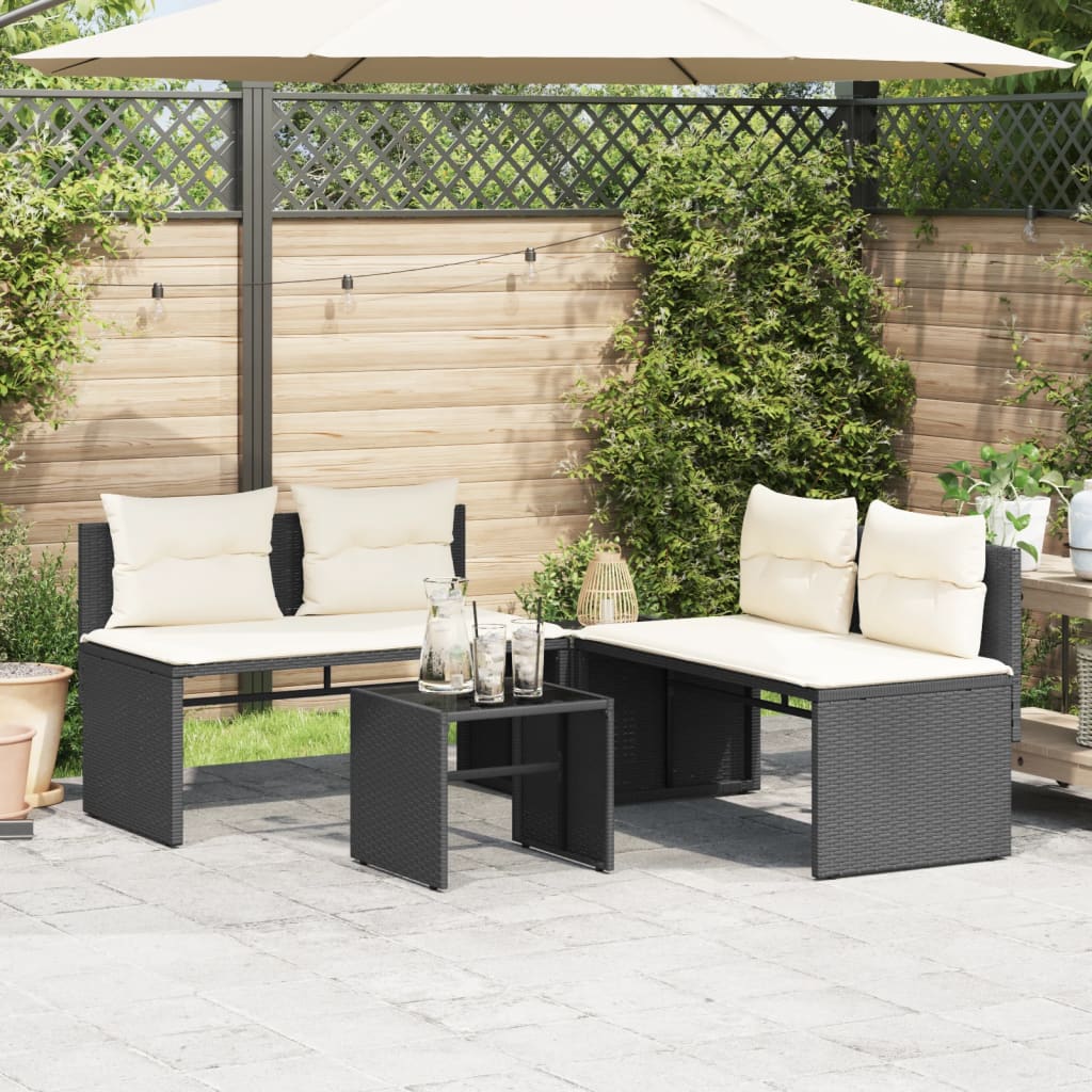 4 Pcs conjunto de sofás para jardim c/ almofadões vime PE preto