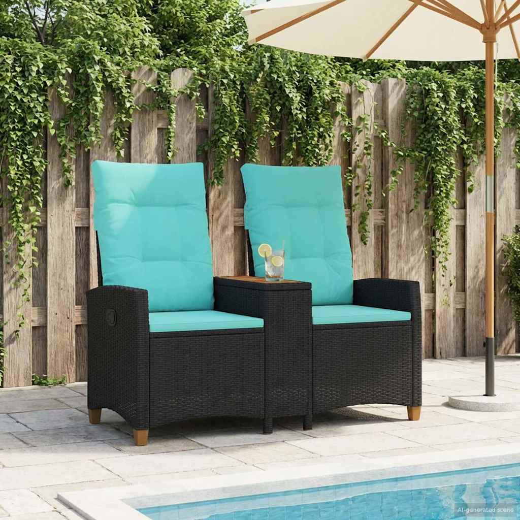 Banco reclinável com mesa preto e turquesa 126 x 65 x 112 cm