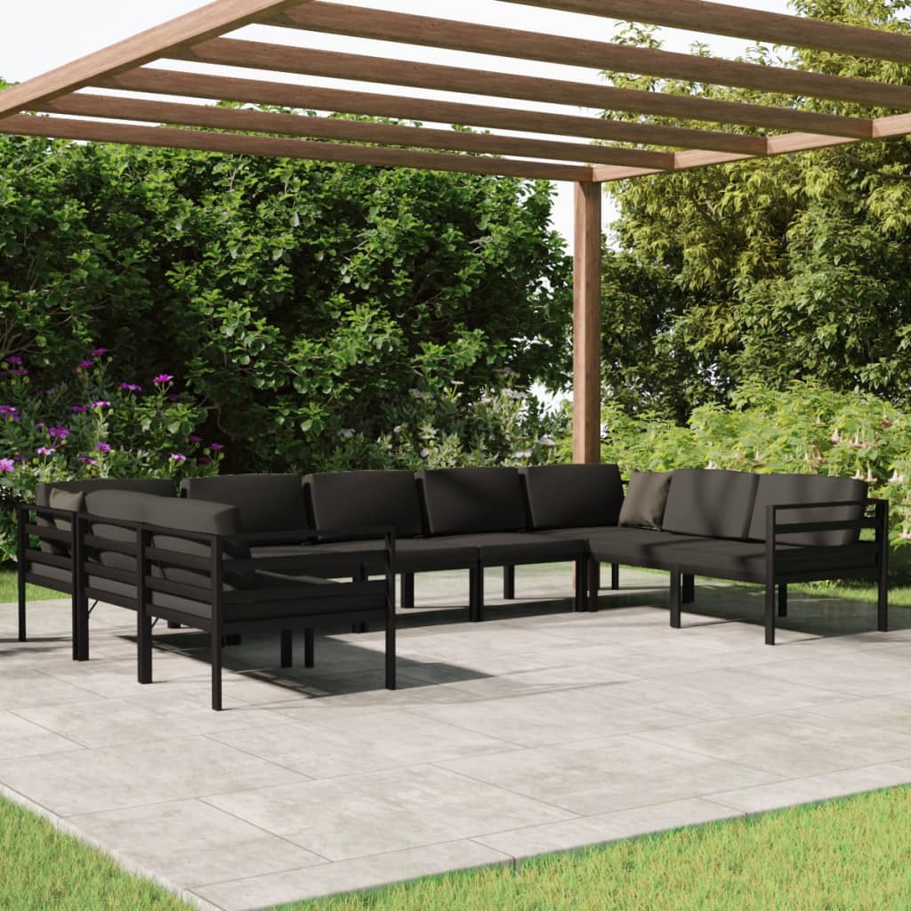 9 Pcs conjunto lounge jardim com almofadões alumínio antracite