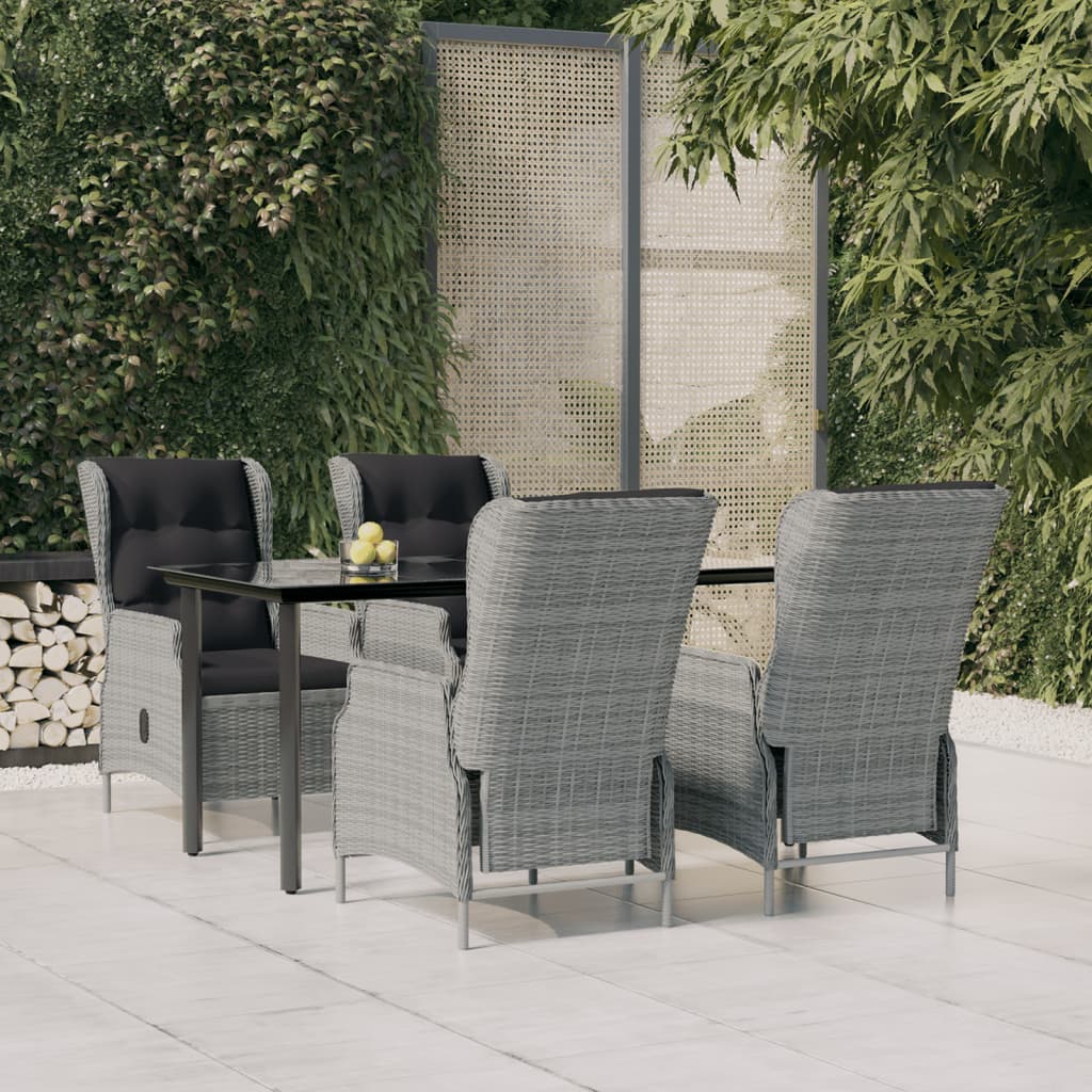 5 Pcs conjunto de jantar p/ jardim vime PE cinzento-claro