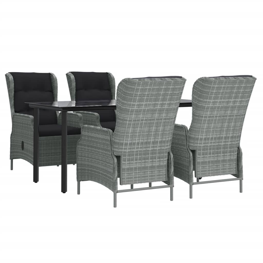 5 Pcs conjunto de jantar p/ jardim vime PE cinzento-claro