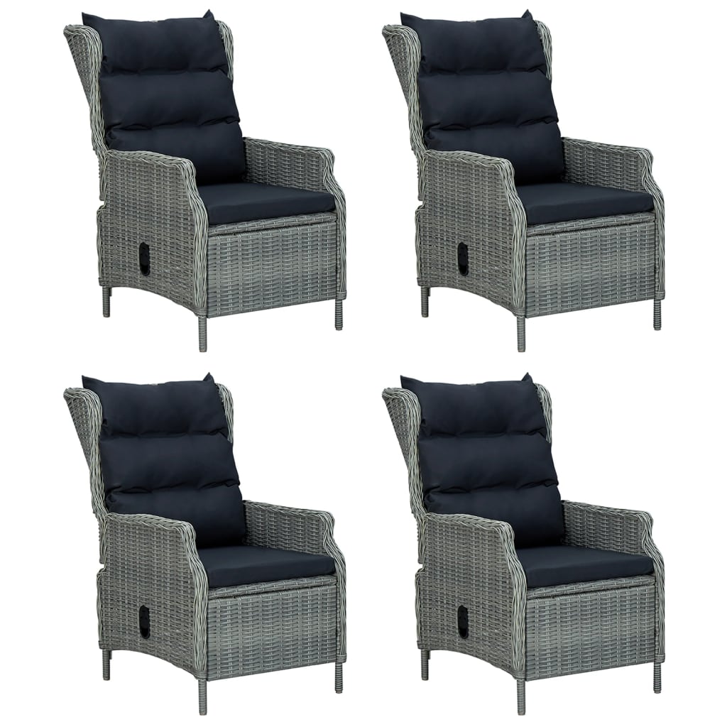 5 Pcs conjunto de jantar p/ jardim vime PE cinzento-claro