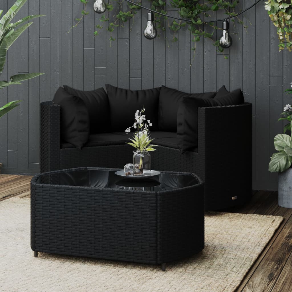 4 Pcs conjunto lounge de jardim c/ almofadões vime PE preto