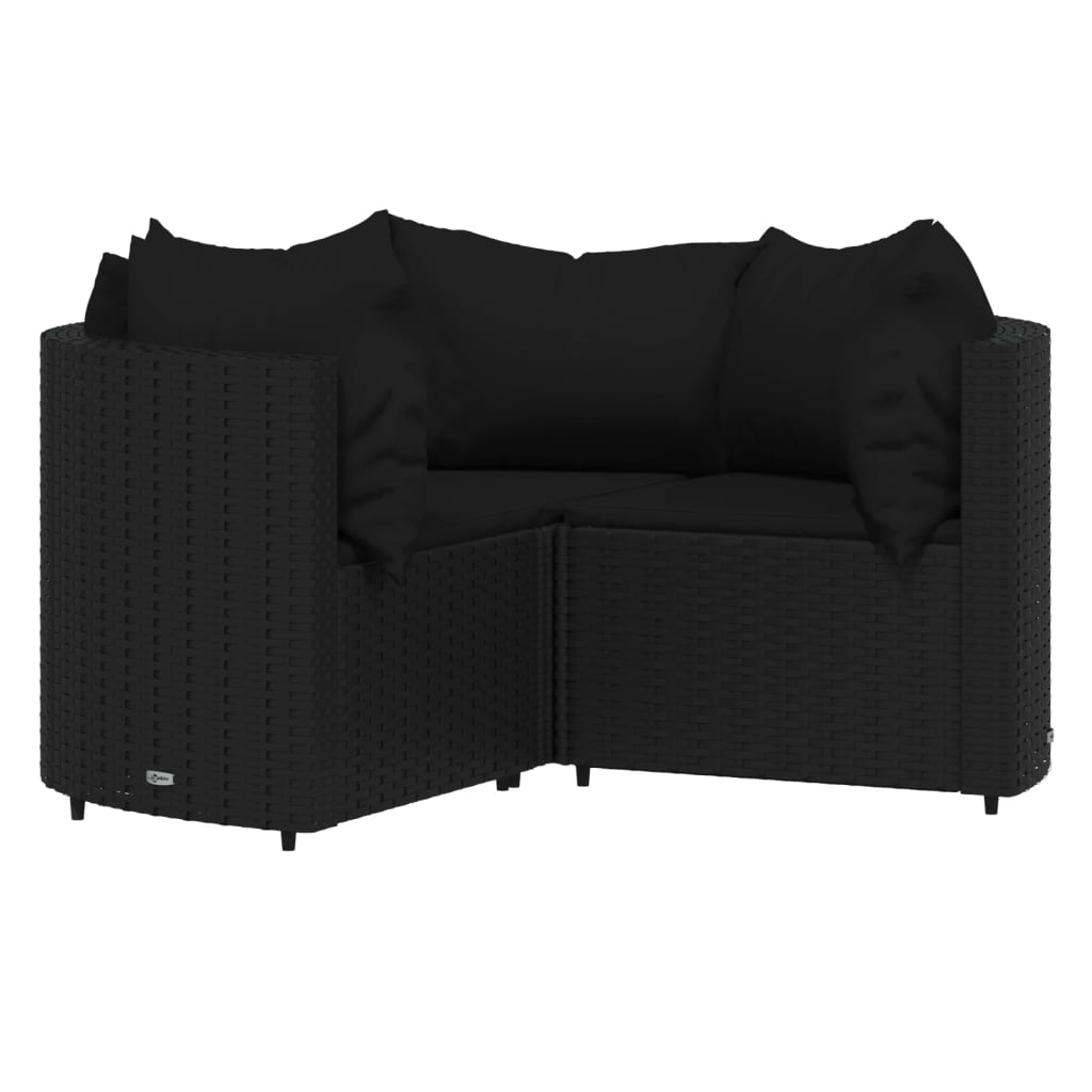 4 Pcs conjunto lounge de jardim c/ almofadões vime PE preto