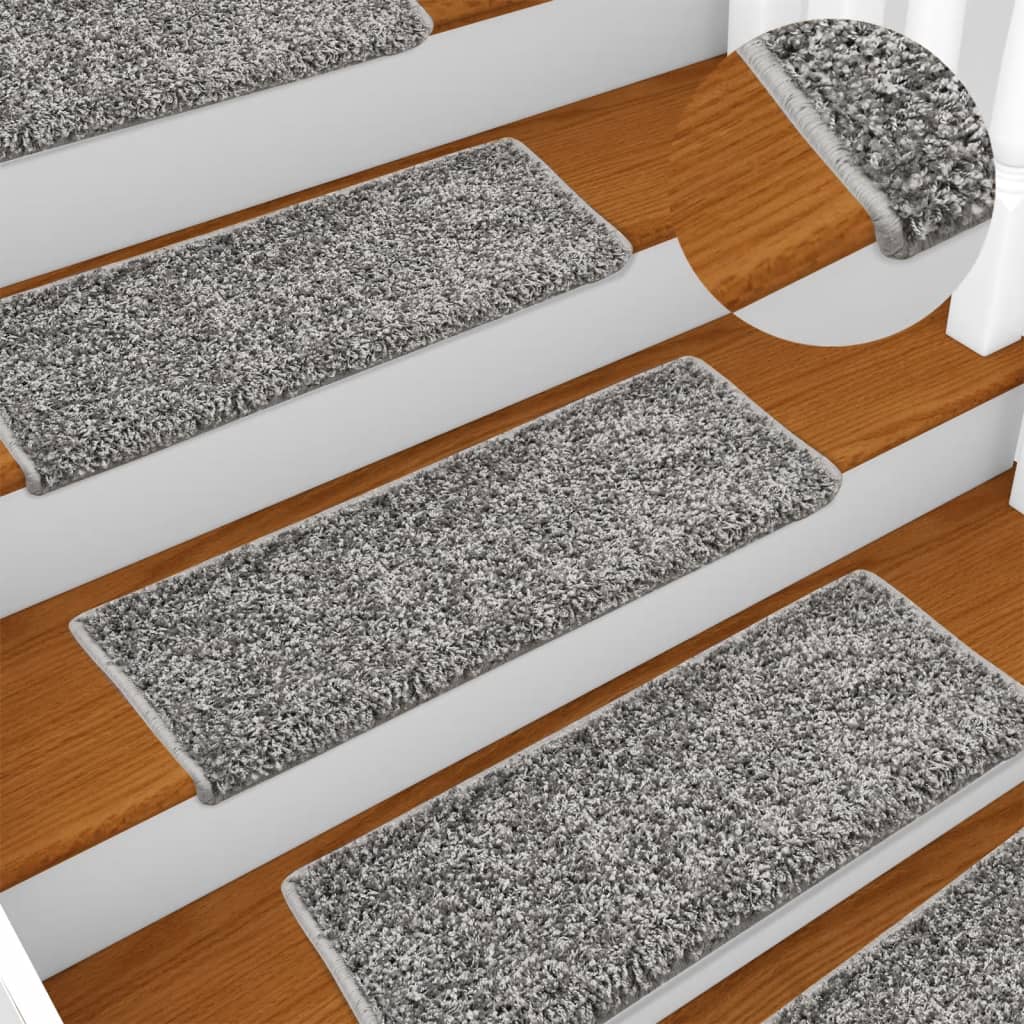 Tapetes de escada 10 peças 65x21x4 cm cinza com borda retangular