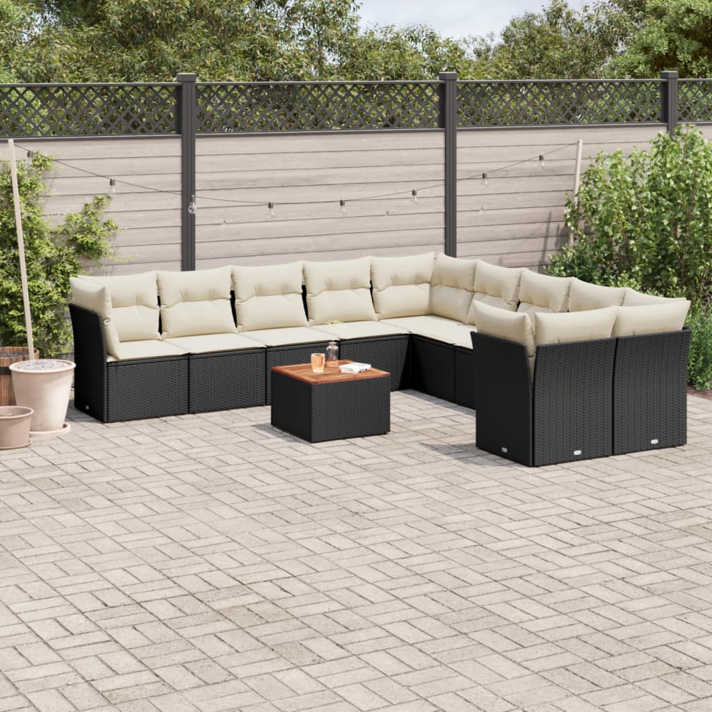 11 Pcs conjunto sofás de jardim c/ almofadões vime PE preto