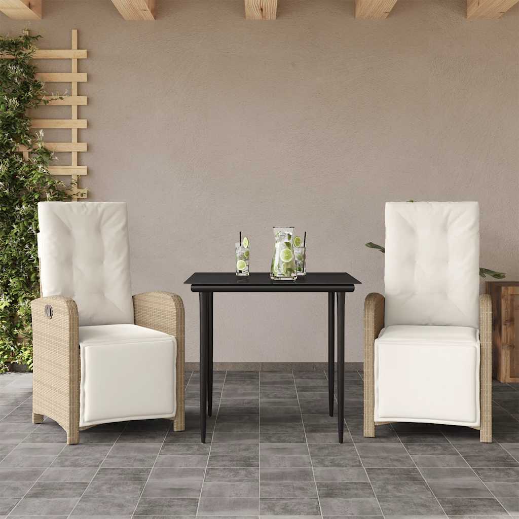 3 Pcs conjunto bistrô com almofadões vime PE bege