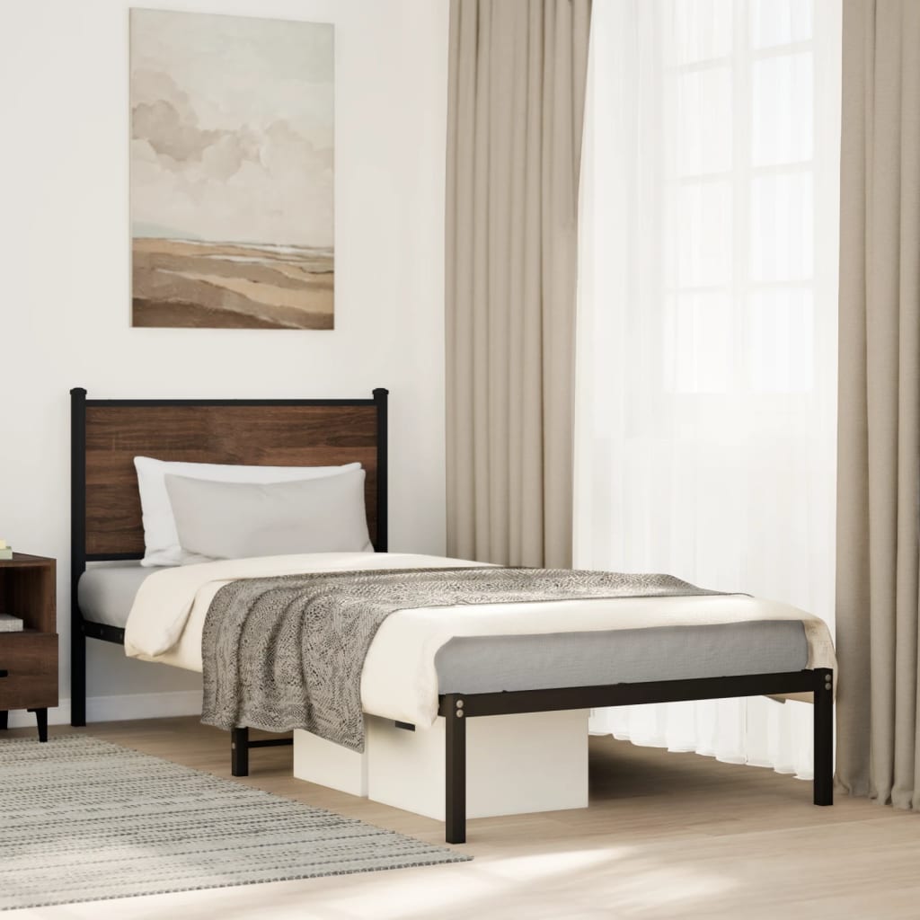 Estrutura de cama sem colchão 75x190 cm metal carvalho castanho