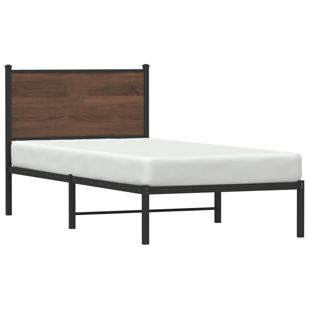 Estrutura de cama sem colchão 75x190 cm metal carvalho castanho
