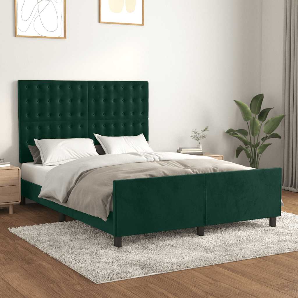 Estrutura de cama sem colchão 140x190 cm veludo verde-escuro