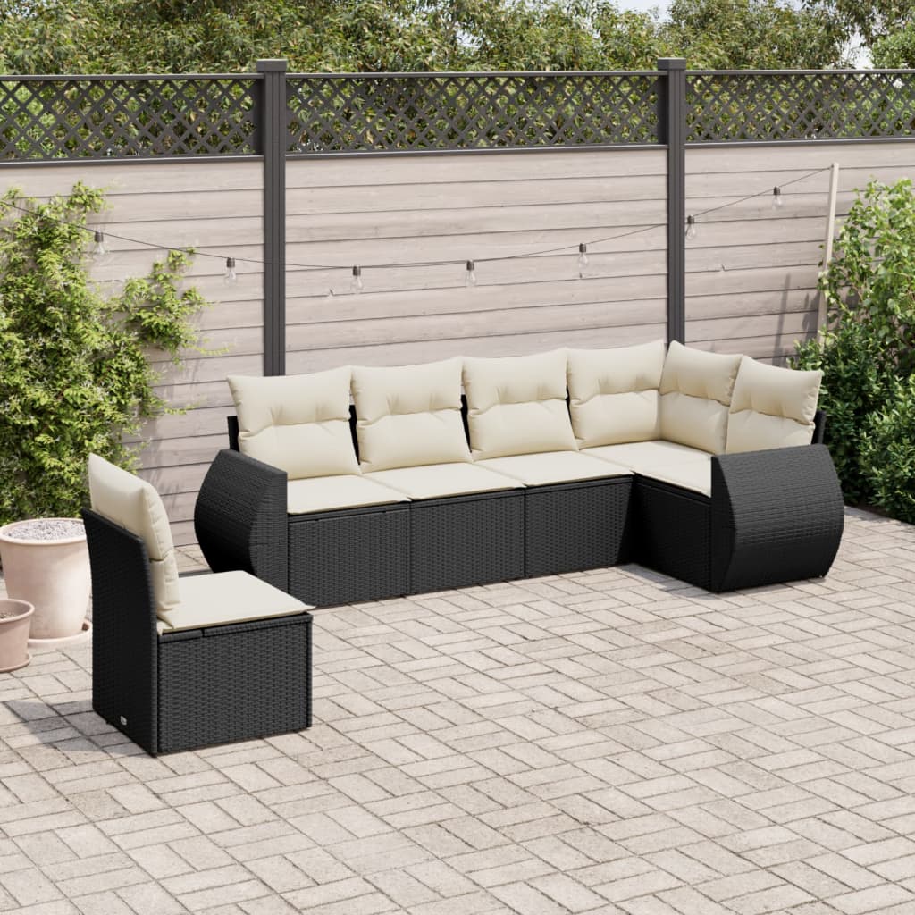 6 Pcs conjunto sofás de jardim c/ almofadões vime PE preto