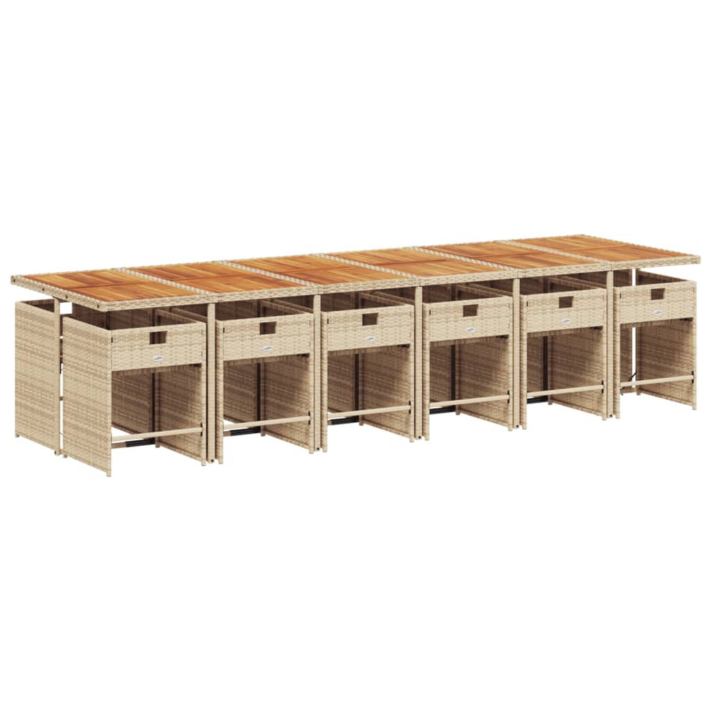 13 Pcs conjunto de jantar p/ jardim com almofadões vime PE bege