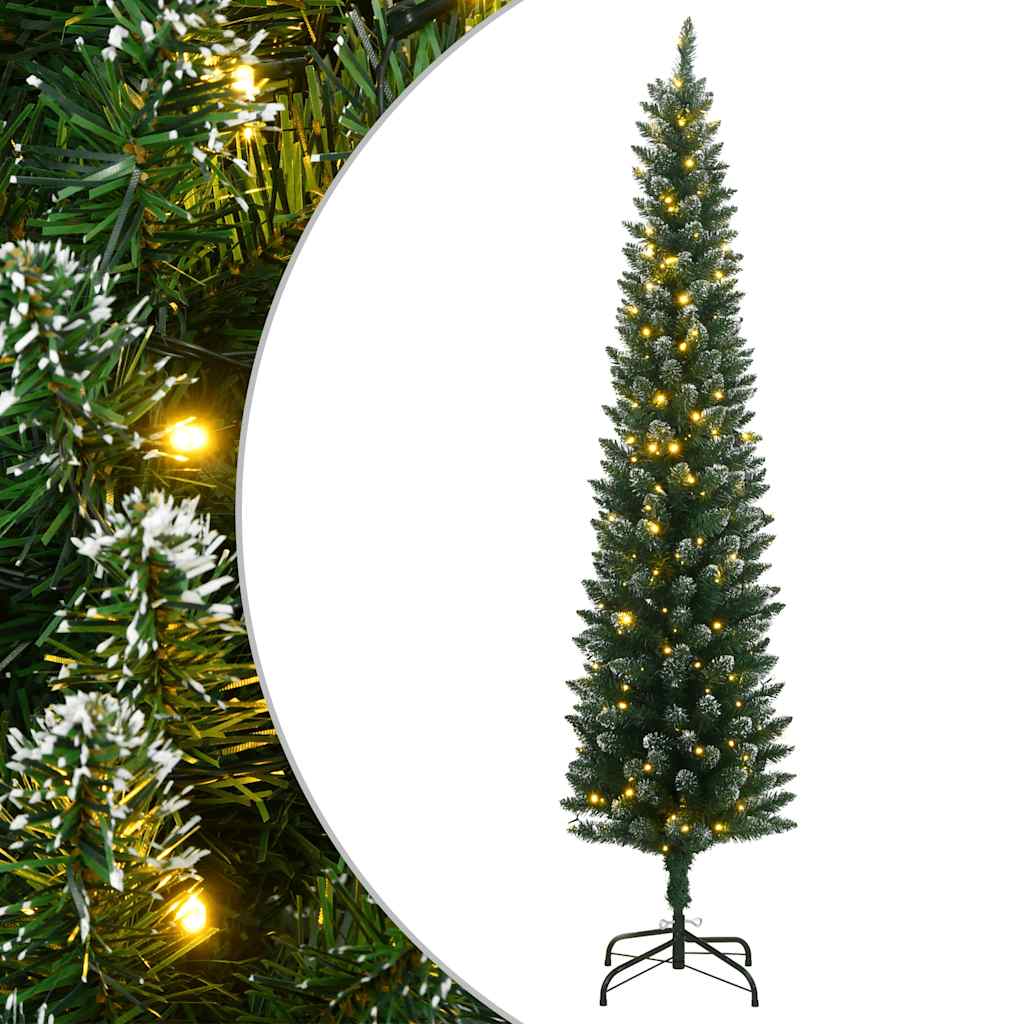 Árvore de natal artificial fina com 300 luzes LED 210 cm