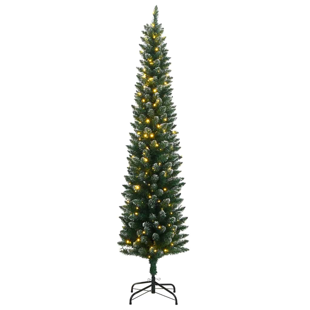 Árvore de natal artificial fina com 300 luzes LED 210 cm