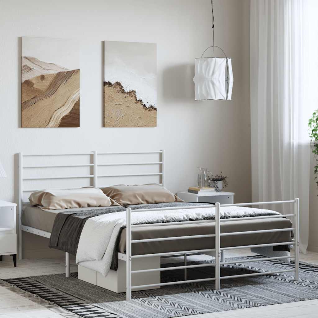 Estrutura de cama com cabeceira e pés 150x200 cm metal branco