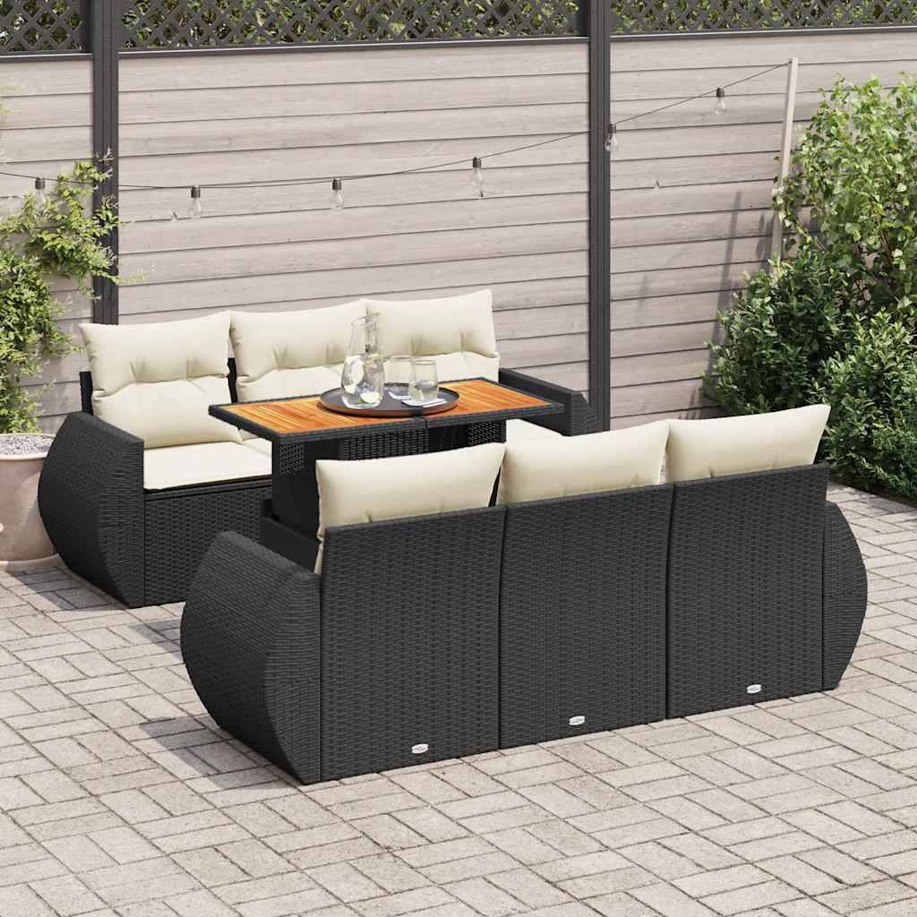 7 Pcs conjunto de sofás p/ jardim c/ almofadões vime PE preto