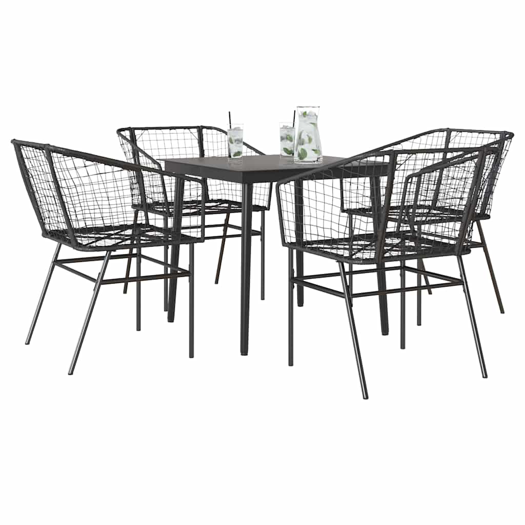 Conjunto de jantar jardim 5 peças vidro vime PE preto