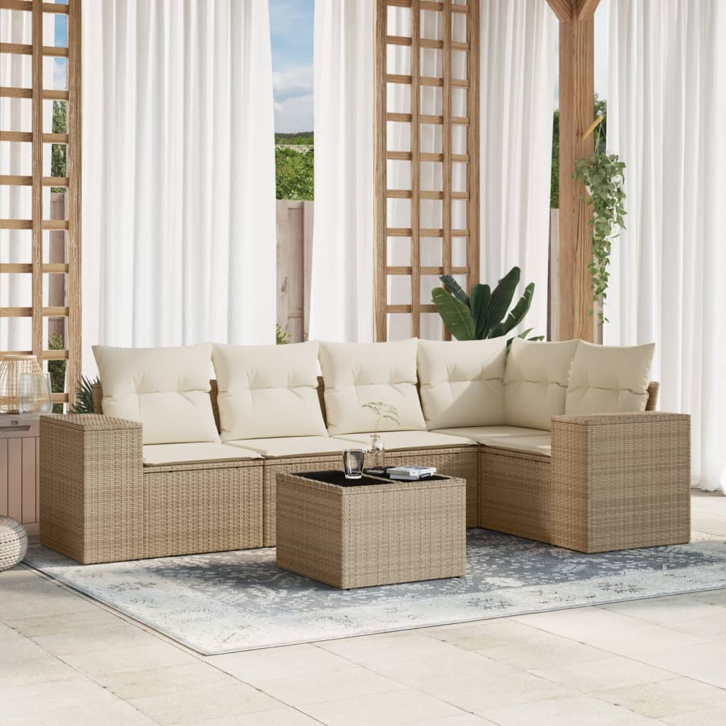 6 Pcs conjunto de sofás p/ jardim com almofadões vime PE bege