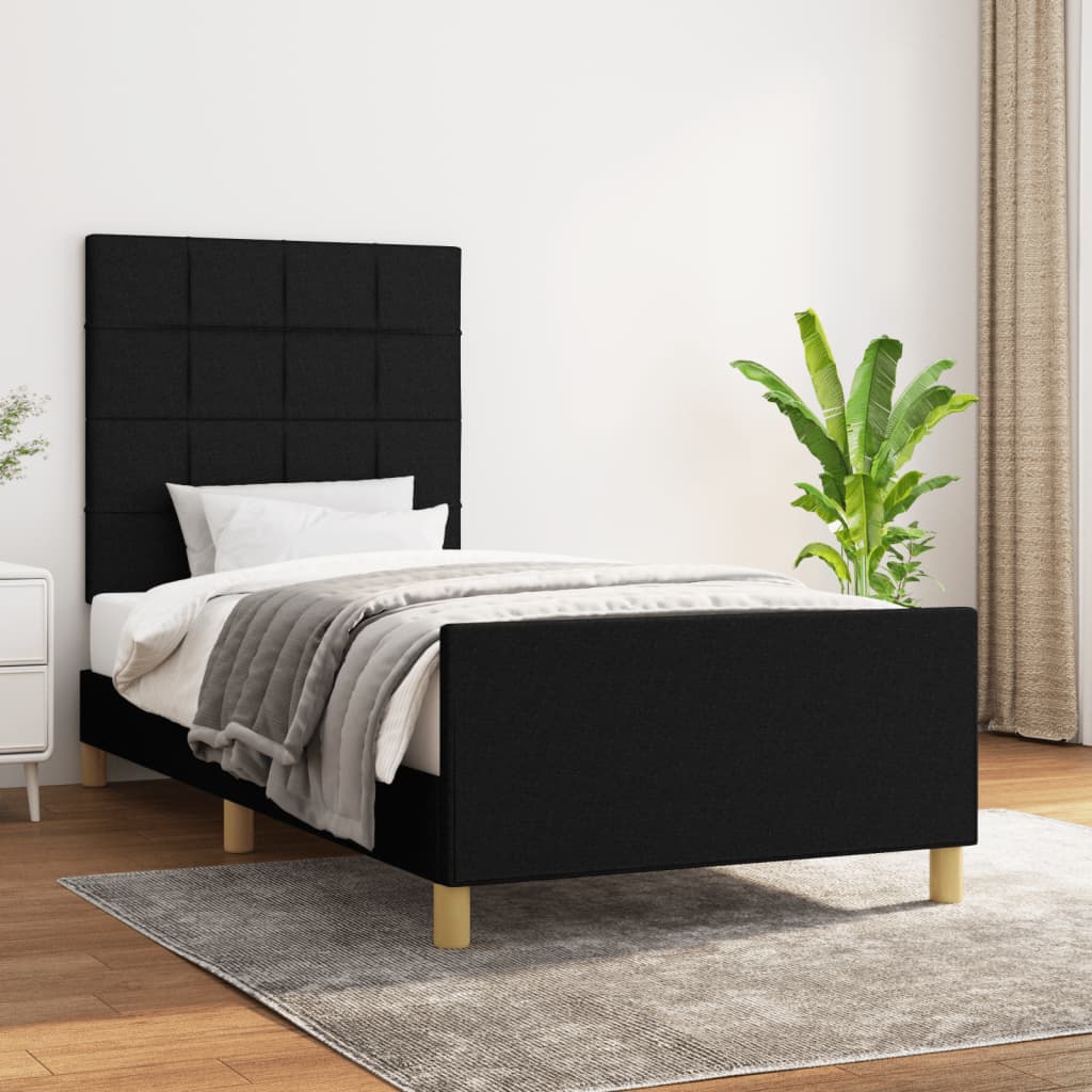 Estrutura de cama sem colchão 80x200 cm tecido preto