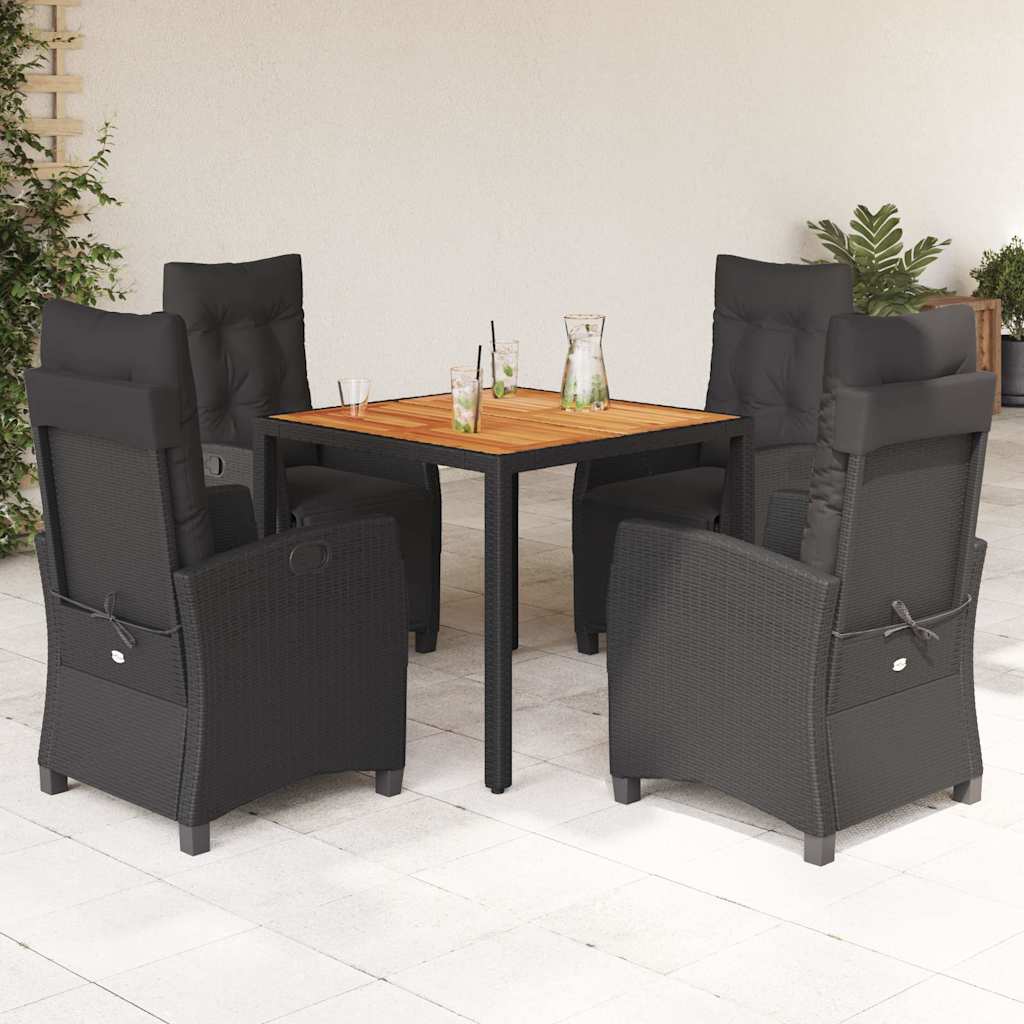 5 Pcs conjunto de jantar p/ jardim c/ almofadões vime PE preto