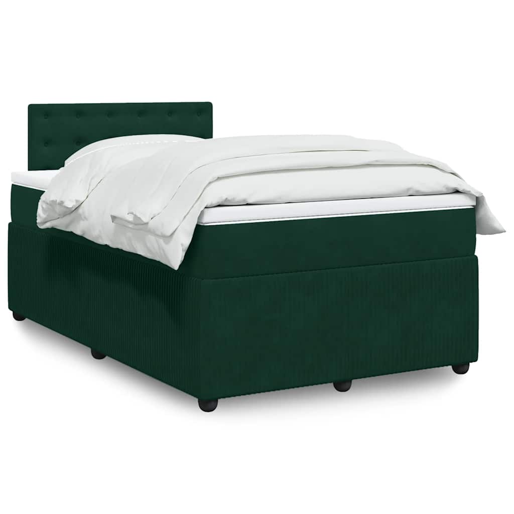 Cama boxspring com colchão 120x200 cm veludo verde-escuro