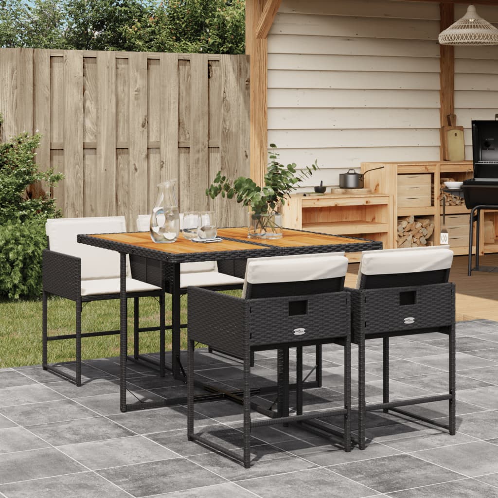 5 Pcs conjunto de jantar p/ jardim c/ almofadões vime PE preto