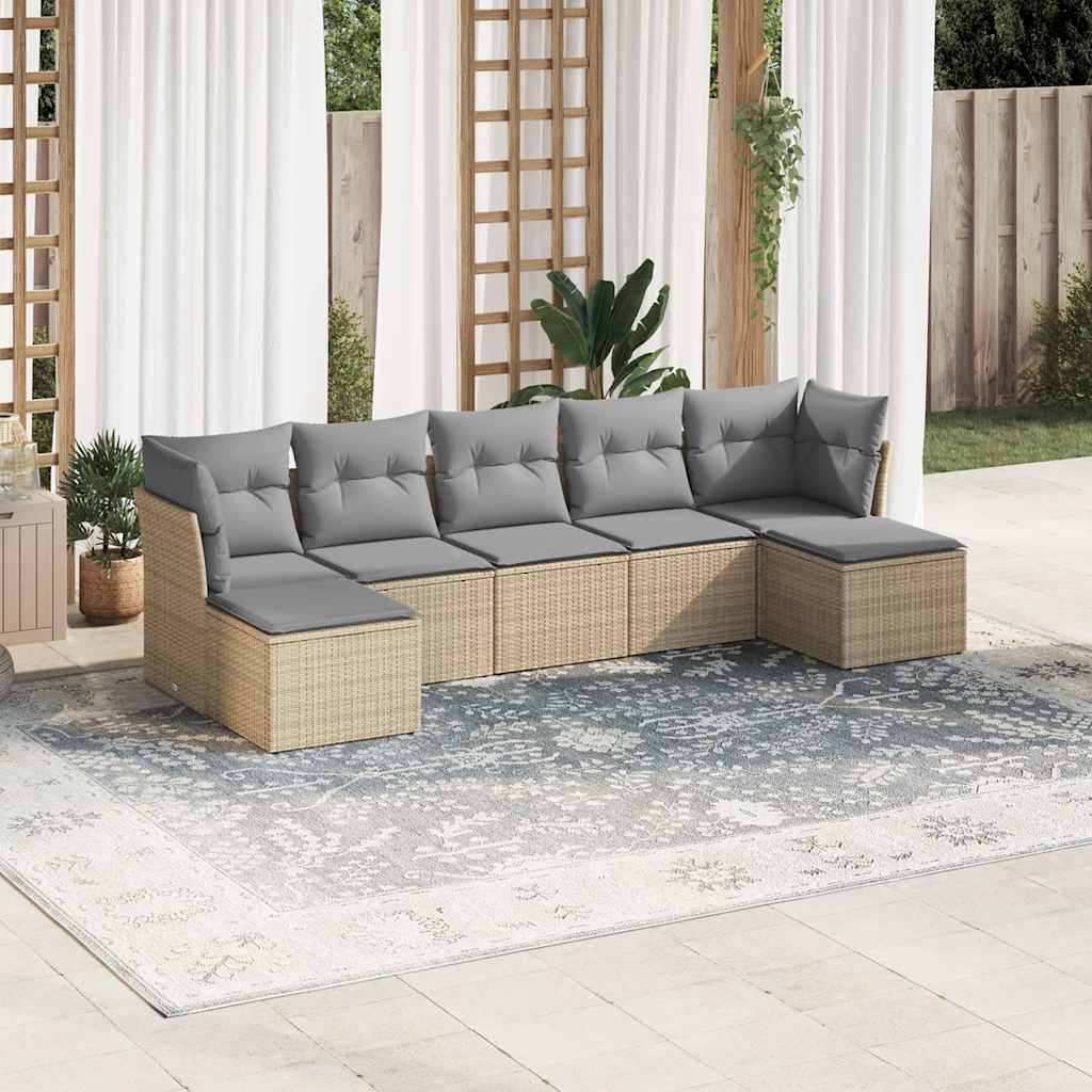 7 Pcs conj. sofás jardim com almofadões vime PE cinzento-claro
