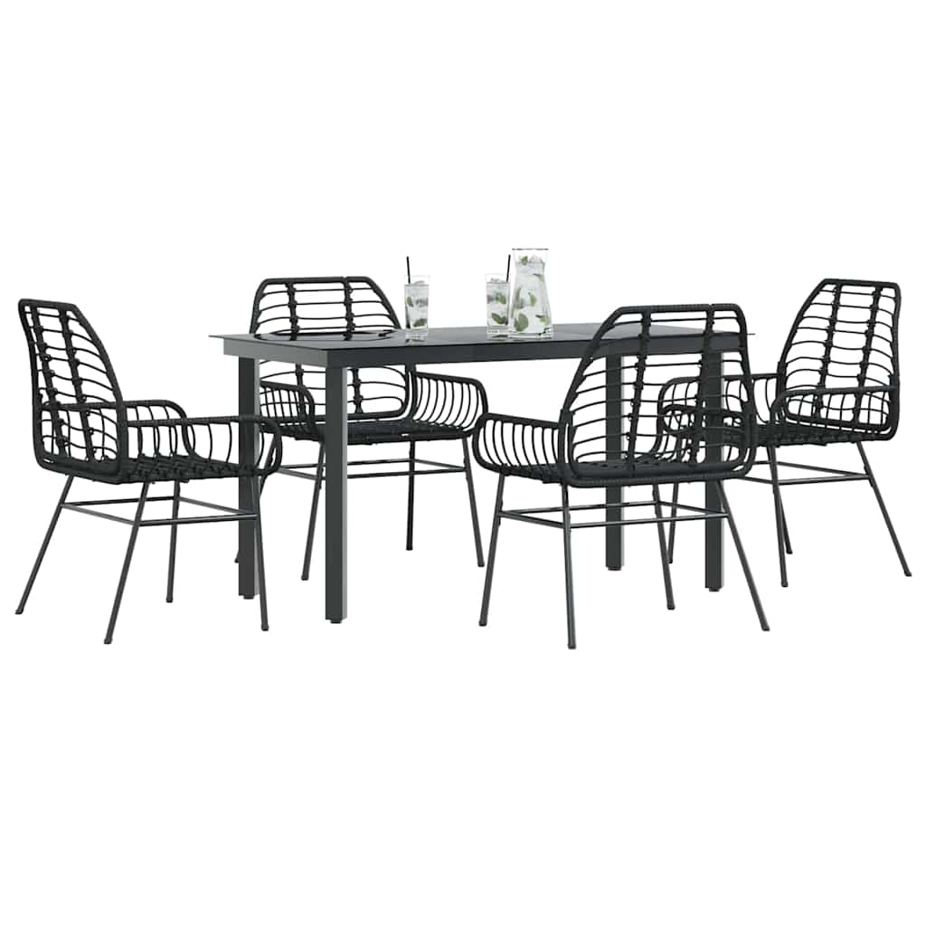 Conjunto de jantar jardim 5 peças vidro vime PE preto
