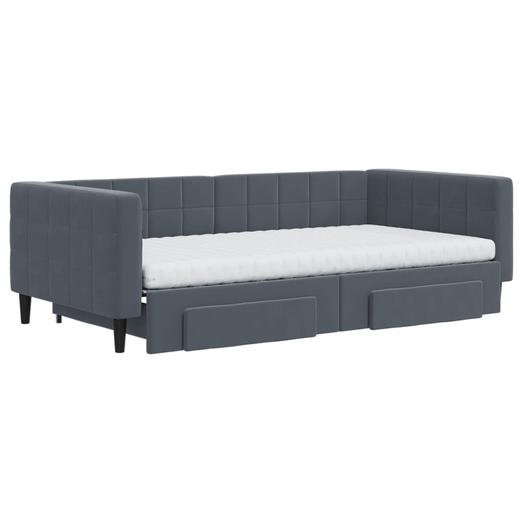 Sofá-cama c/ gavetão e gavetas 100x200cm veludo cinzento-escuro