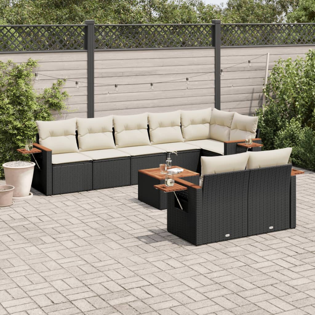 9 Pcs conjunto de sofás p/ jardim c/ almofadões vime PE preto