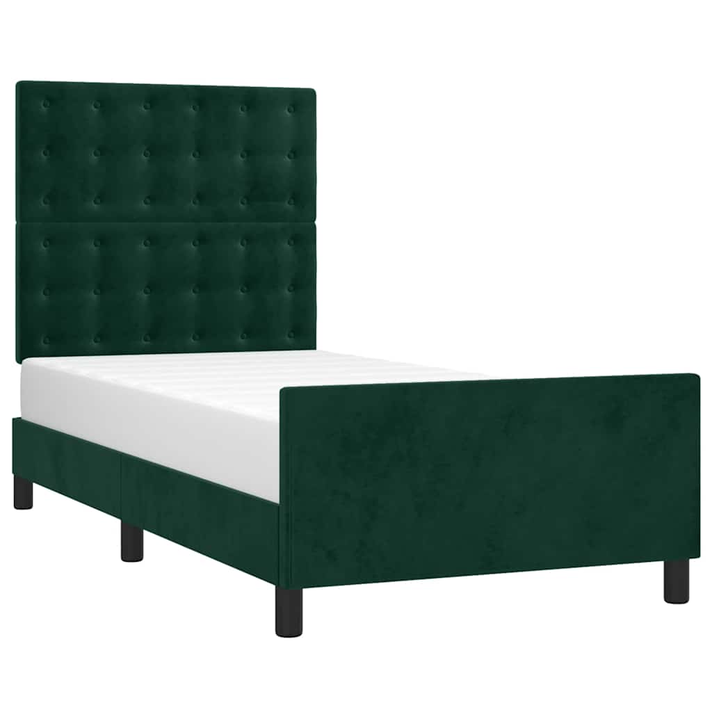 Estrutura de cama sem colchão 80x200 cm veludo verde-escuro