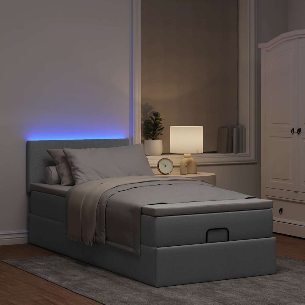 Cama otomana com colchão & leds 80x200cm tecido cinza-claro