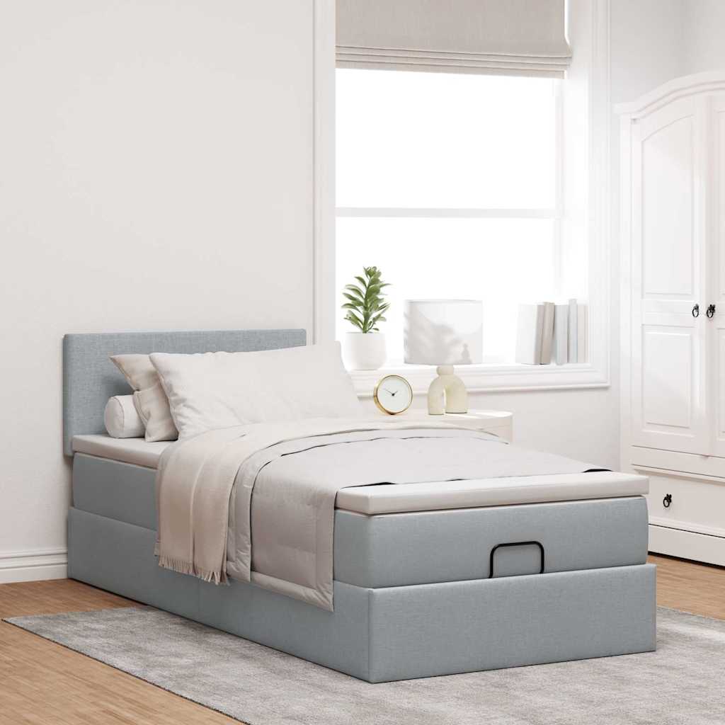 Cama otomana com colchão & leds 80x200cm tecido cinza-claro
