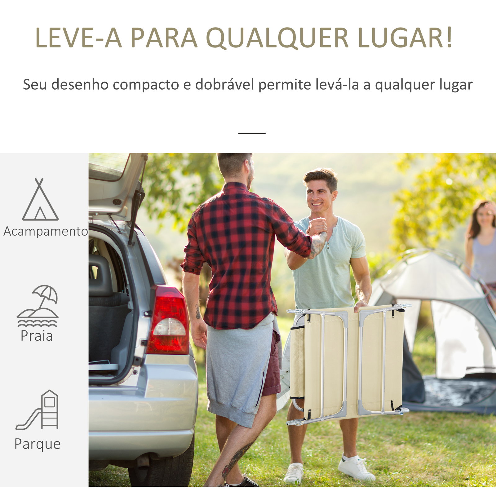 Espreguiçadeira de Jardim Reclinável e Dobrável com Orifício de Leitura Apoio para Cabeça e Encosto Ajustável em 4 Níveis para P