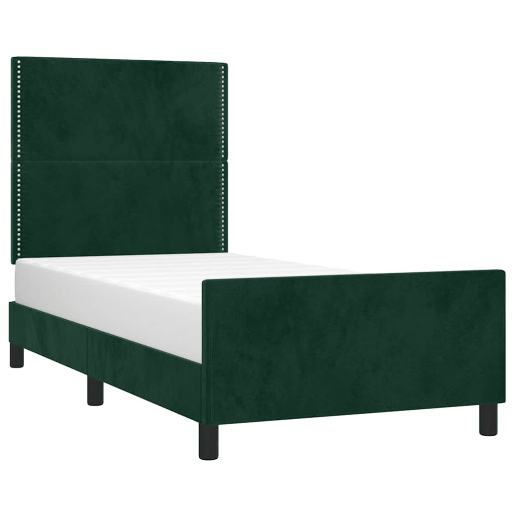 Estrutura de cama sem colchão 90x190 cm veludo verde-escuro