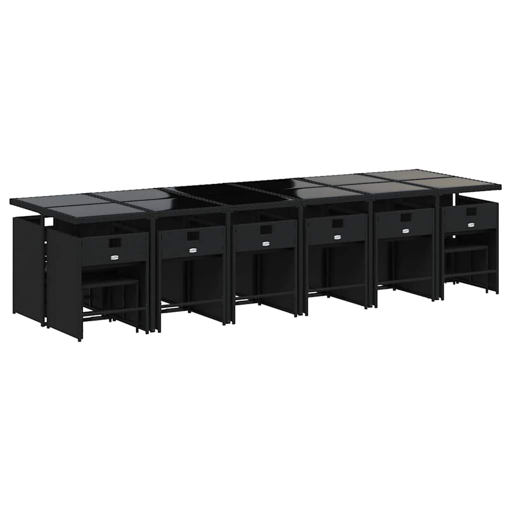 17 Pcs conjunto de jantar p/ jardim c/ almofadões vime PE preto