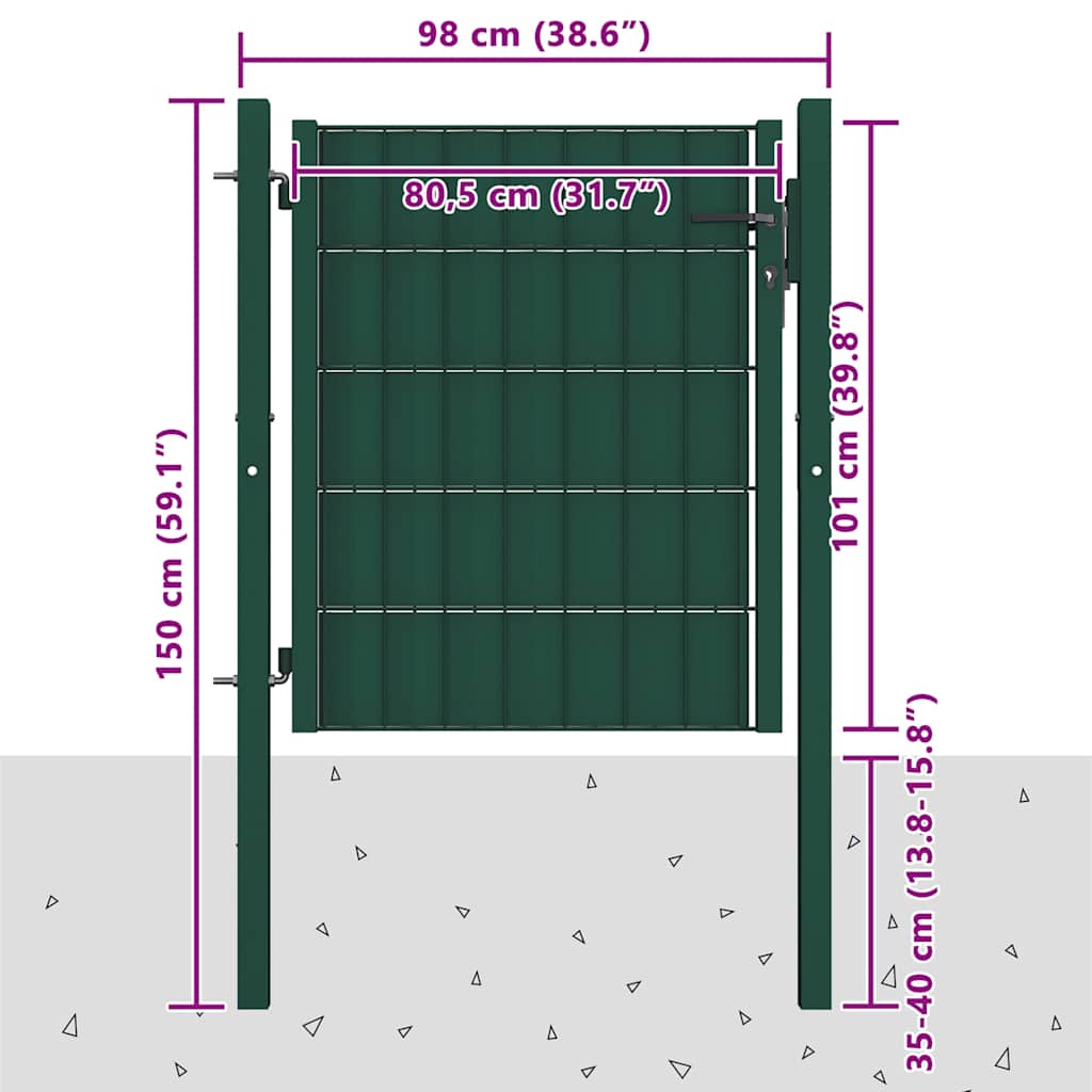 Portão de cerca em PVC e aço 100x100 cm verde