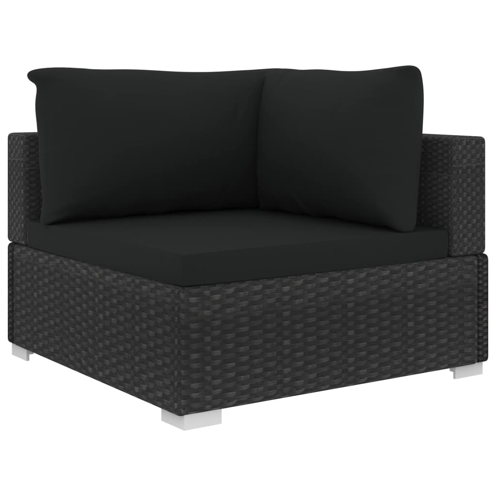 10 Pcs conjunto lounge de jardim c/ almofadões vime PE preto