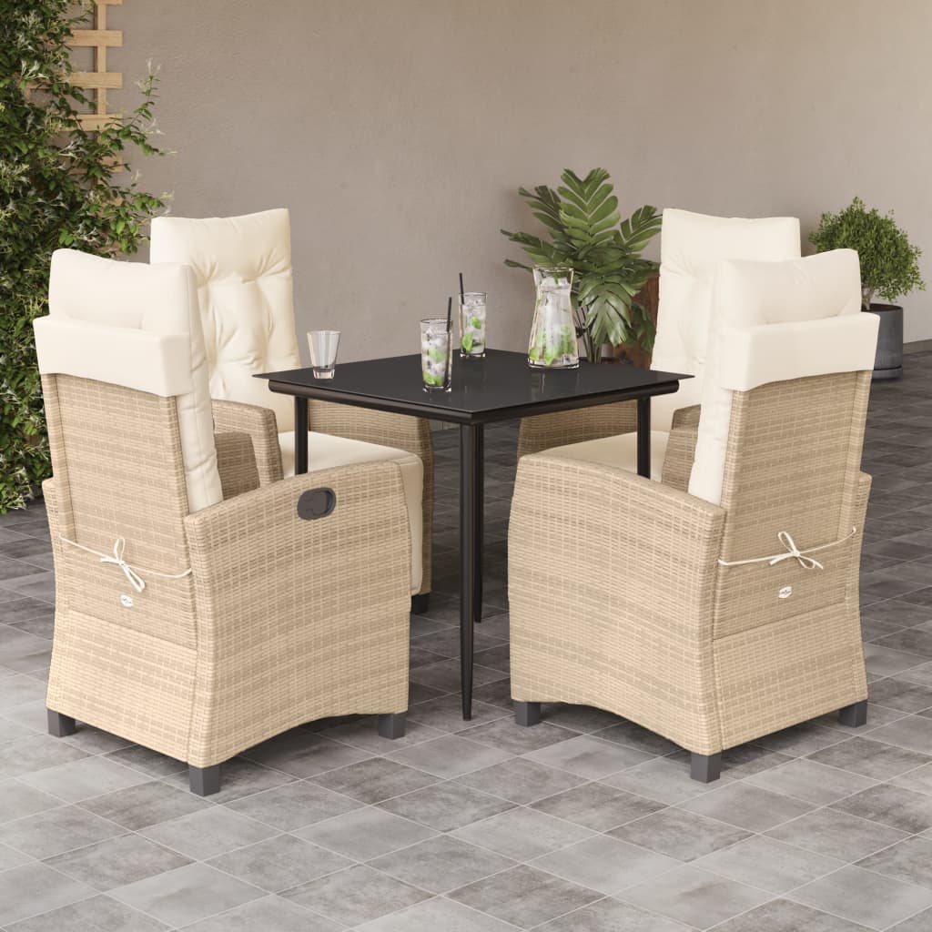 5 Pcs conjunto de jantar p/ jardim com almofadões vime PE bege