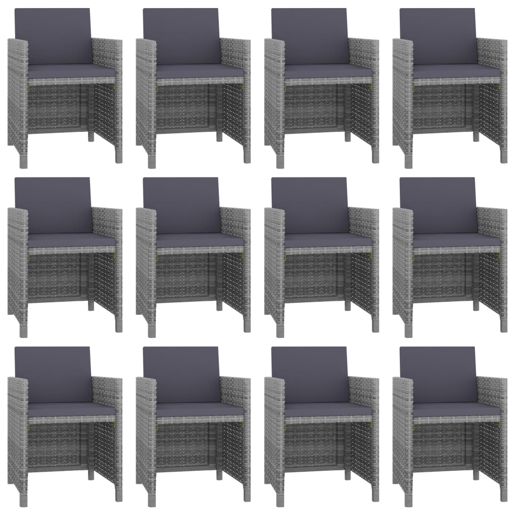 13 Pcs conjunto jantar exterior c/ almofadões vime PE antracite