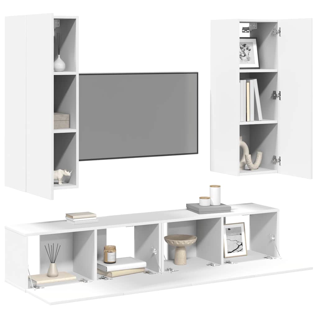 4 Pcs conjunto de móveis de TV derivados de madeira branco