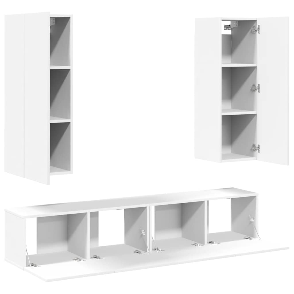 4 Pcs conjunto de móveis de TV derivados de madeira branco