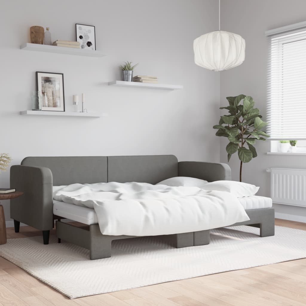 Sofá-cama c/ gavetão e colchões 80x200cm tecido cinzento-escuro